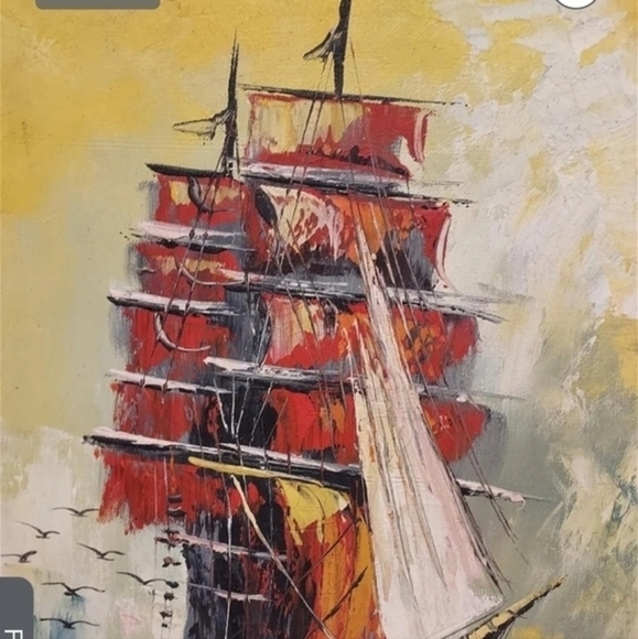 Antique oil painting of a Barque tall ship, framed and unsigned. - Picture 9 of 16